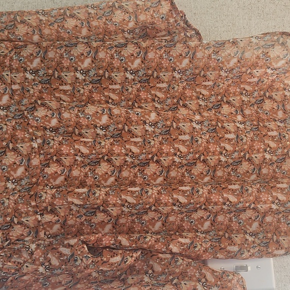 Floral Ruffle Blouse With Pleating.Sheer Pattern With Rabbits. - Picture 4 of 4